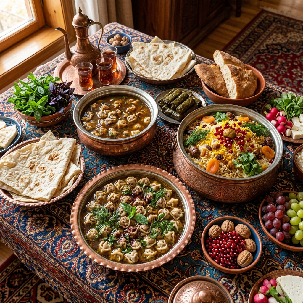Traditional Kavkazi cuisine spread